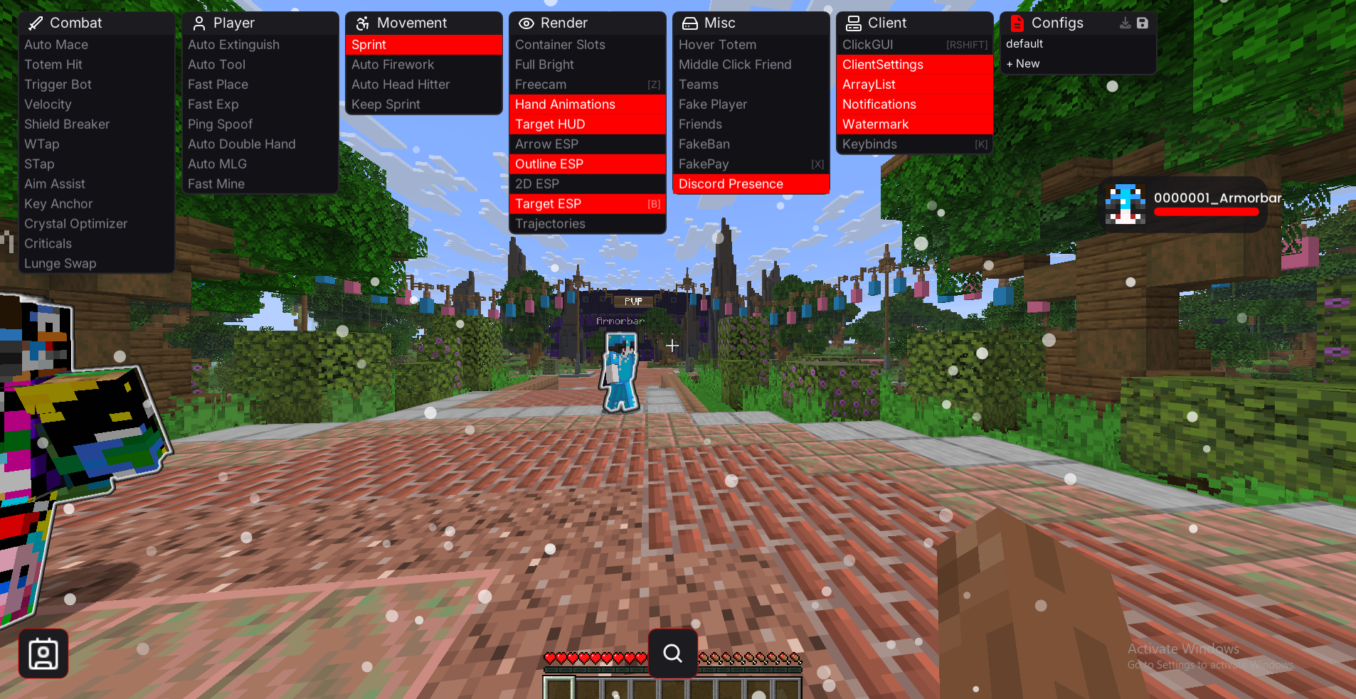 Selenite ClickGUI running in game